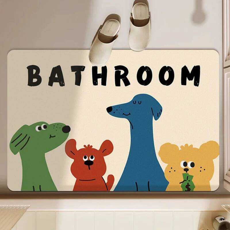C VIKAMA Cartoon "Bathroom" Bathroom Mat, Anti Slip Quick Drying Carpet, Suitable For Bathroom And