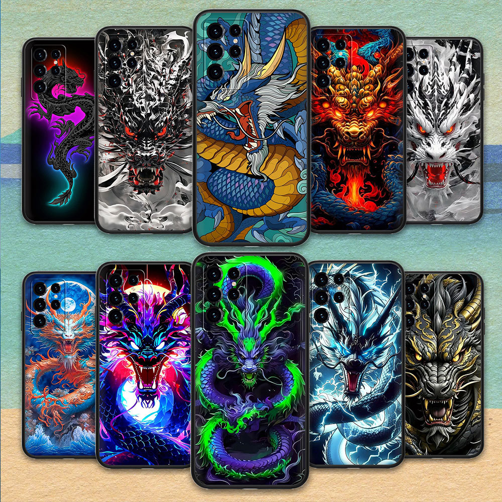 ฝาครอบ TPU ป้องกันเต็มรูปแบบ Redmi 12 12C 12R 11a K60 K60Pro K70 K70Pro 71Y6 มังกรซิลิโคนสีดําเคสโทร