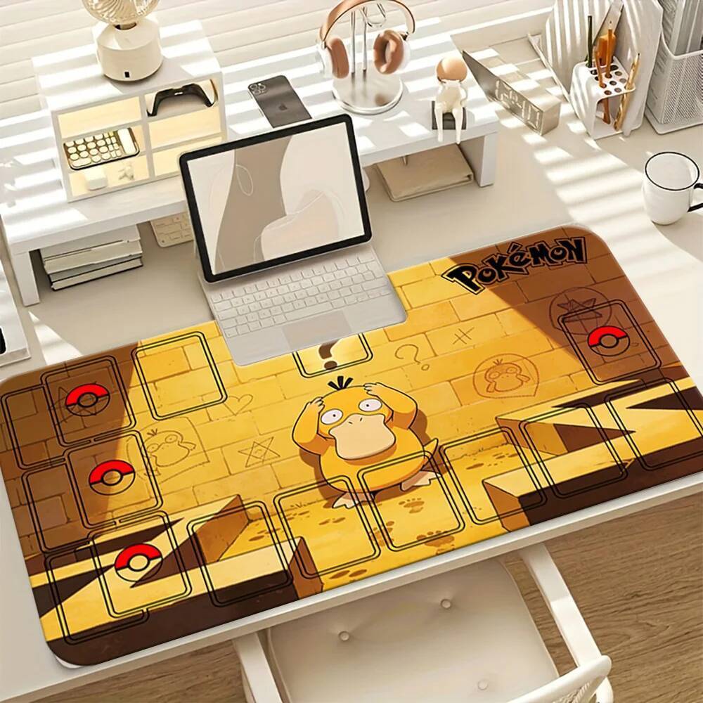 Psyduck Pokemon TCG Playmat, แผ่นรองเมาส์สําหรับเล่นเกมแบบขยายขนาดใหญ่พร้อมโซนการ์ด, แผ่นรองโต๊ะกันล