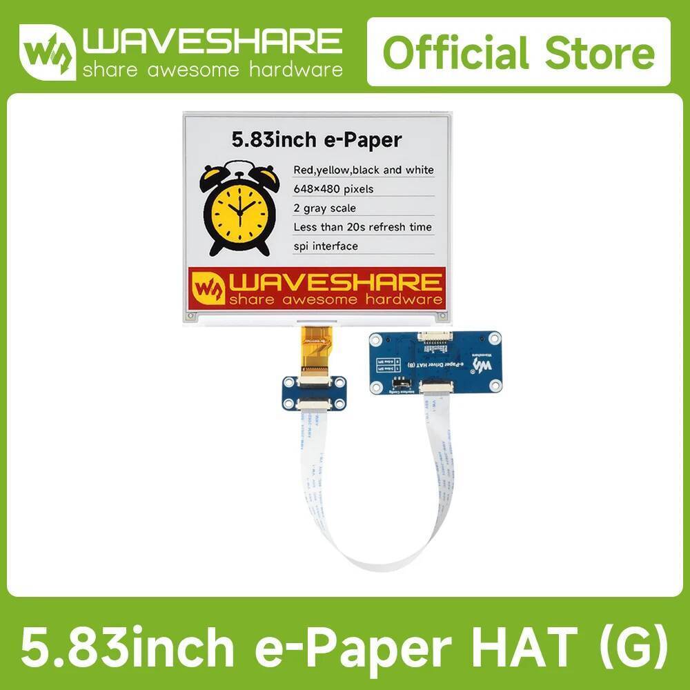 Waveshare 5.83 นิ้ว E-Paper Display (G), E-ink Display, 648480, สีแดง/เหลือง/ดํา/ขาว, SPI, สําหรับ R