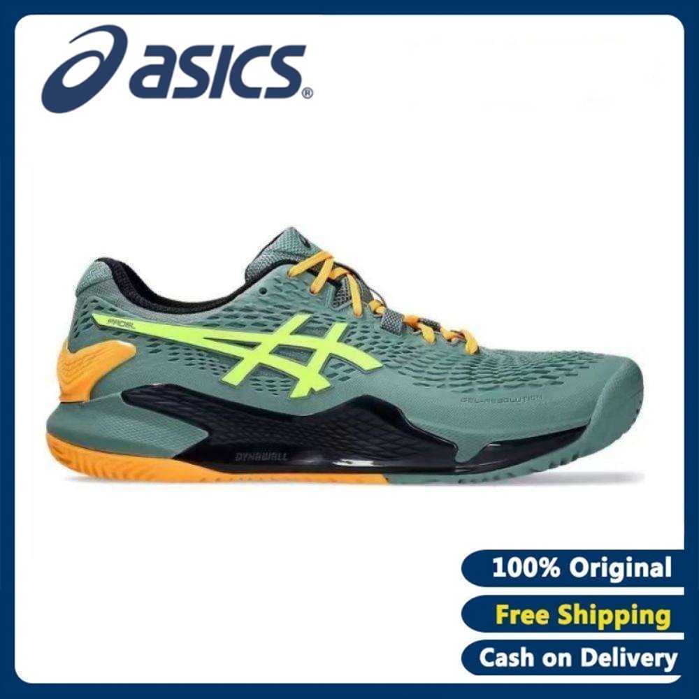 Original αsics GEL9 PADEL Green Orange for Men Shock Absorption And Anti Slip Low Top Running Shoes