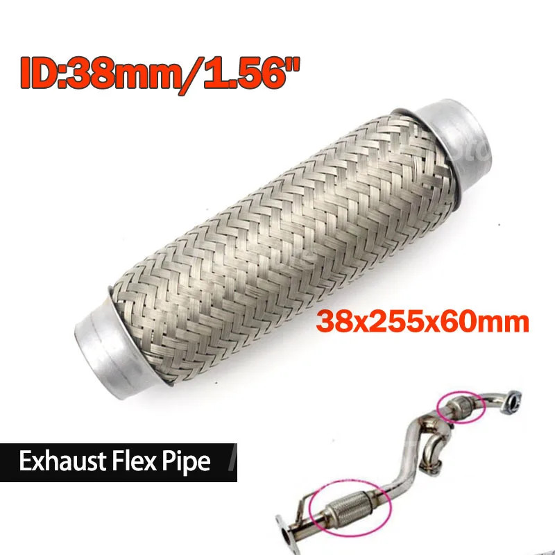 38x255mm Car Woven Exhaust Flexible Pipe Joint Tube Stainless Steel ConnectorsUniversal for Car Bus