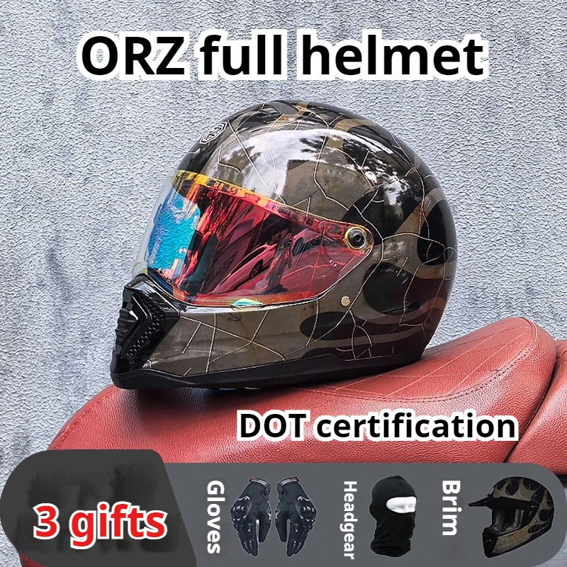 ORZ Retro Motorcycle Full Helmet Cruise Motorcycle Helmet Four Season Universal Off-road Helmet Col