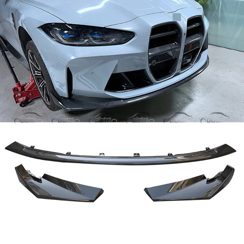 For BMW M3 M4 G80 G82 Dry Carbon Fiber Front Spoiler Bumper Chin Lip With Splitters CSL Style Auto