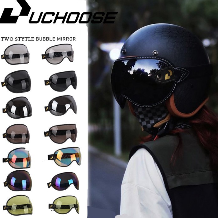 Uchoose Retro Bicycle Goggles Universal Bubble Visor UV Protection Vintage Motorbike Riding Glasses