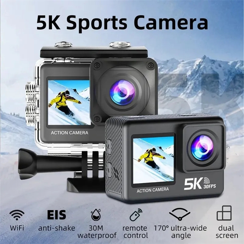 กล้องแอคชั่นแคมเมรา 5K30FPS 4K60FPS 20 Touch LCD EIS Dual Screen 48MP WiFi 170 DVR Webcam 30M กันน้ํ