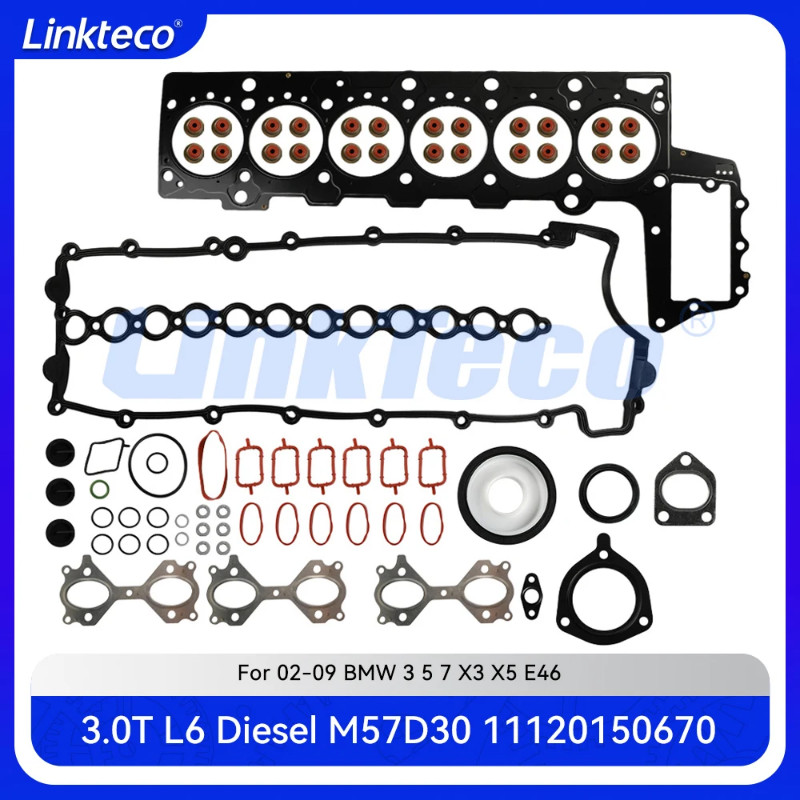 Engine part Cylinder head full gasket set Fit 3.0 T L6 Diesel M57D30A For 02-09 3.0T BMW 3 5 7 X3 X