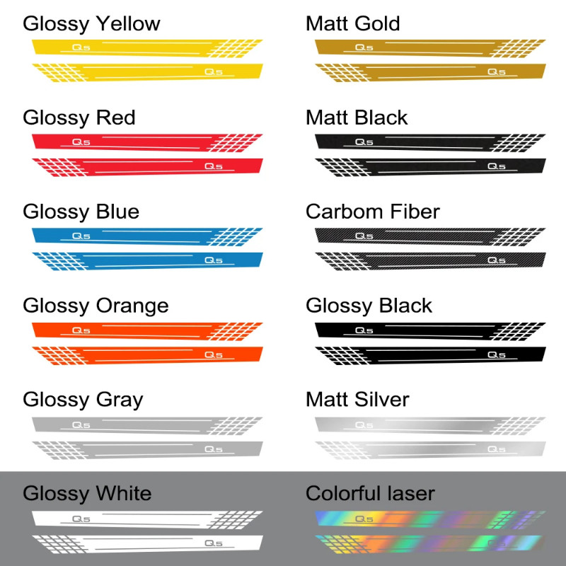 2pcs Car Side Door Stickers For Audi Q5 B8 8R SQ5 B9 80A Q5L Vinyl Film Auto Sport Racing Decals De