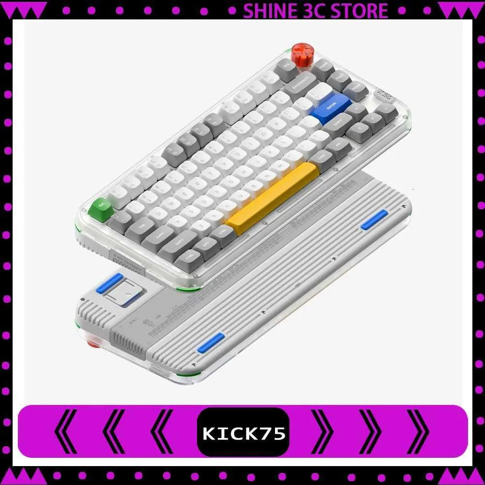 NuPhy Kick75 คีย์บอร์ดสูงสวิทช์ต่ําสลับสามโหมดคีย์บอร์ดเกมพร้อมลูกบิด RGB ปะเก็น PC Gamer GiftW25121