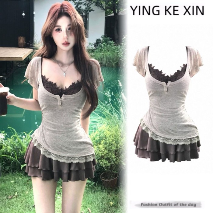 สูทเสื้อและกระโปรงสั้น ผ้าไหมน้ำแข็ง สไตล์ใหม่ เหมาะสำหรับฤดูร้อน