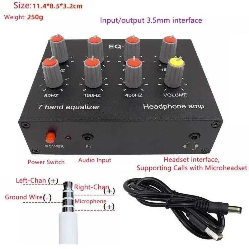 C 7-Segment Equalizer Tone Treble Mid Bass Adjust Mobile Computer Game Headset Ear Amplifier Audio