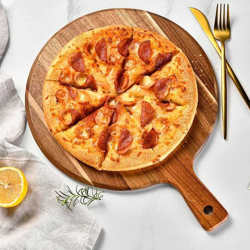C Wooden Pizza Board Round With Hand Pizza Baking Tray Pizza Stone Cutting Board Platter Cake Bakew