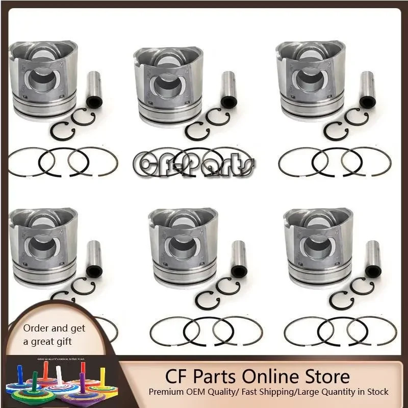 New 6 Sets STD Piston Kit With Ring 3928673 Fit For Cummins 6BTA 5.9 Engine 102MM