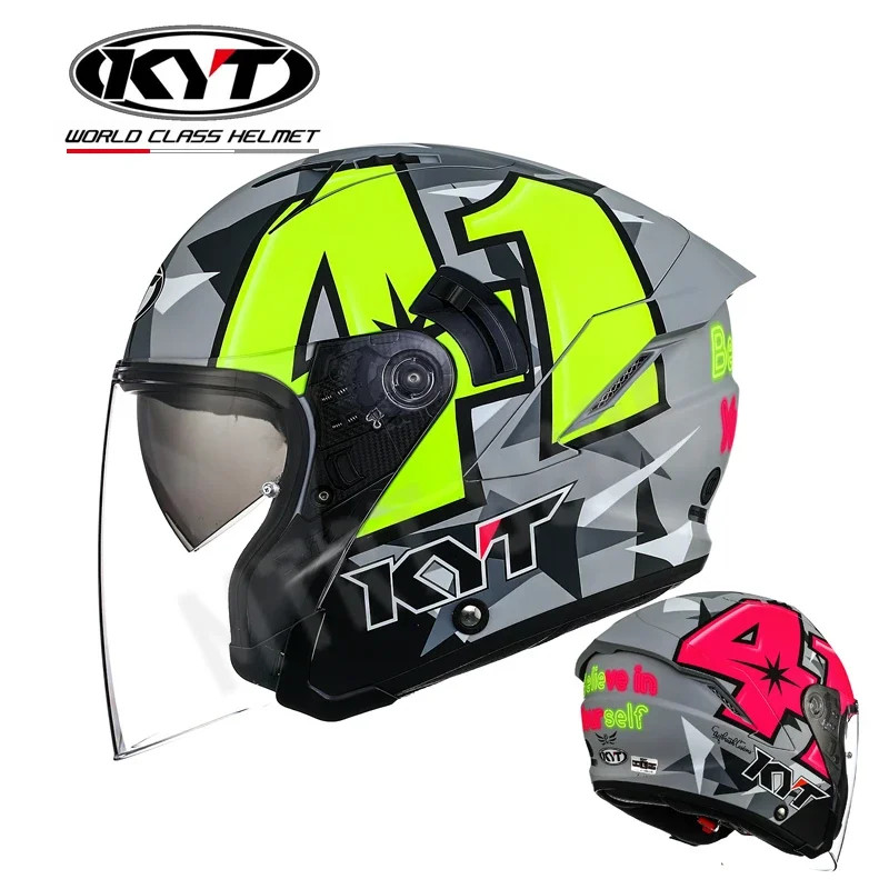 KYT GP Motorcycle Helmet Double Lens Summer 3/4 Open Face Capacete Casco De Moto Anti-glare Breatha