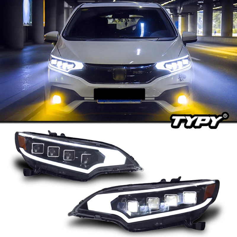 TYPY Car Light For Honda Fit GK5 Headlights 2014-2020 DRL Full LED Projector 4 Lens Head Lamps Turn