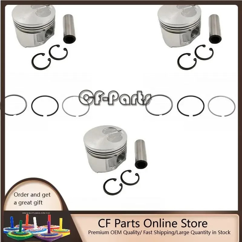 New 3 Sets STD Piston Kit With Ring 119620-22090 Fit For Yanmar 3TNA72 Engine 72MM
