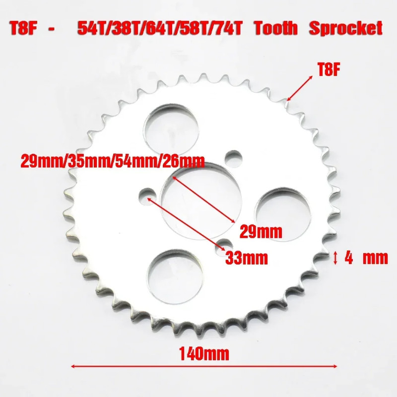 T8F 38T 54T 58T 64T 74T 29mm/26mm/35mm/54mm Rear Sprocket For  Dirt Pit Pocket Mini Moto ATV