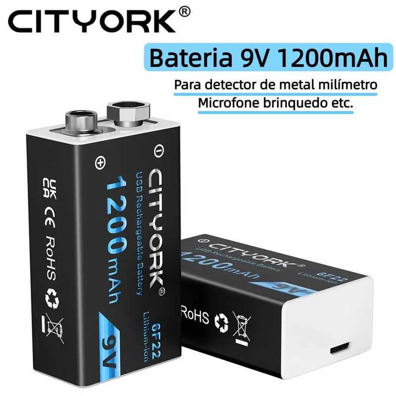 C V 6F22 1200Mah USB Rechargeable Battery With Type-C USB Charging Li-Ion Battery For Metal Detecto