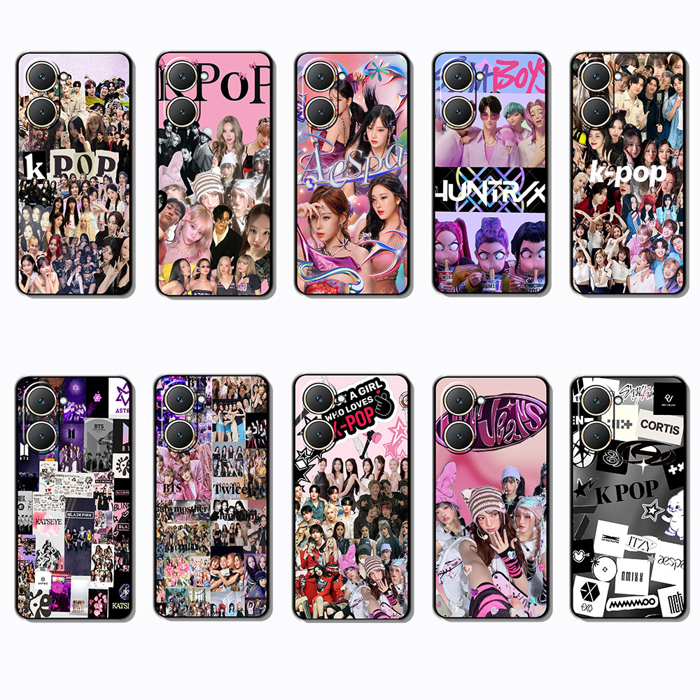 สําหรับ VIVO Y03 Y30T Y18 Y18S Y18E T3 Y37M Y19S Y28 V40 PRO Z9 lite K-POP นุ่มสีดํา TPU กรณี