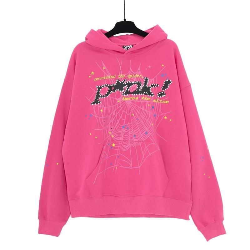 Graphic Hoodie สไตล์ฮาราจูกุ ลายสไปเดอร์วีบสีชมพู พอดีตัวสำหรับสวมใส่งานประจำวัน