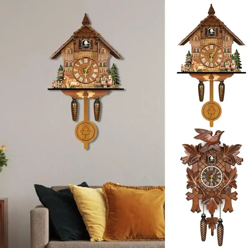 German Black Forest Cuckoo Clock Retro Vintage  Nordic Style Wooden Cuckoo Wall Alarm Clock Home De