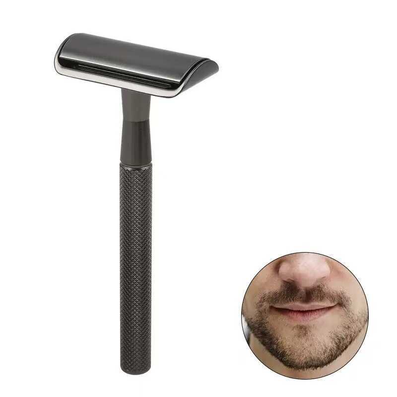 Double-Blade Safety Razor Reusable Safety Razor เหมาะสําหรับผู้ชายประสบการณ์การโกนหนวด, สีดํา