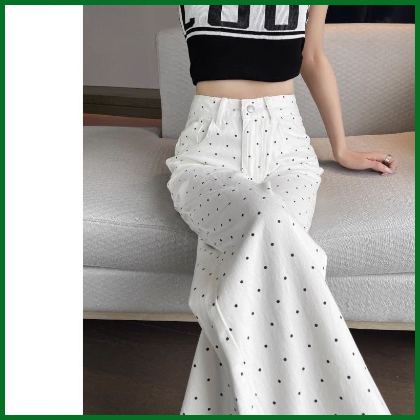 กางเกงยีนส์ผู้หญิงเอวสูง ขากว้าง ลายจุดลายดอก สไตล์วินเทจ ขาตรง ใหม่ล่าสุดปี 2026เนื้อผ้านุ่มใส่สบาย