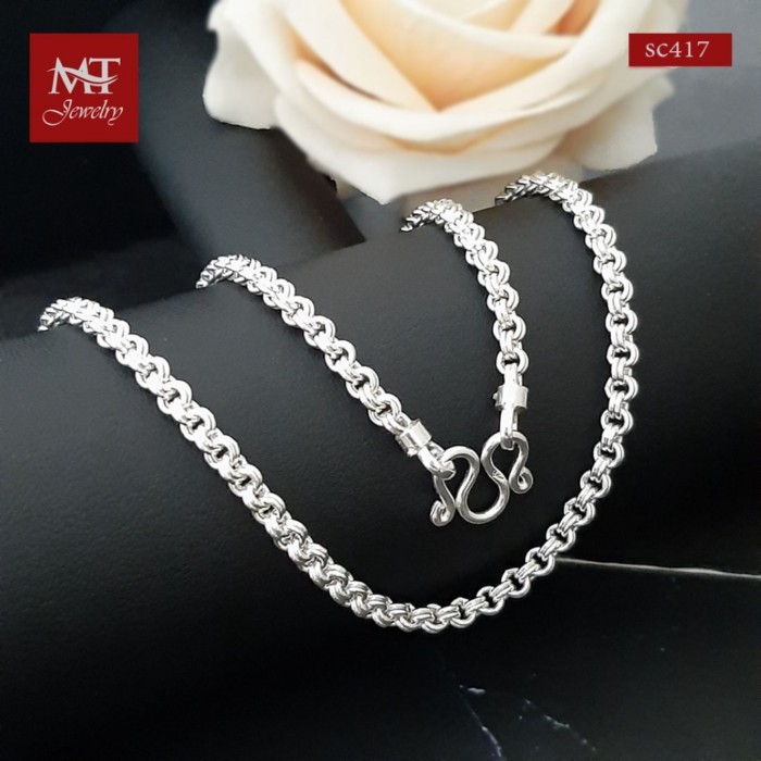 MT สร้อยคอเงินแท้ ห่วงคู่ กว้าง 3.8 -4 มม ยาว 24 26 นิ้ว ห้อยพระ 3 5 องค์ (sc417) MT Jewelry มณีธาร