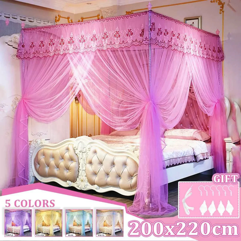 Princess Canopy Bed Curtains 4 Corner 3 Side Openings Post Bed Curtain Canopy Netting Luxury Mosqui