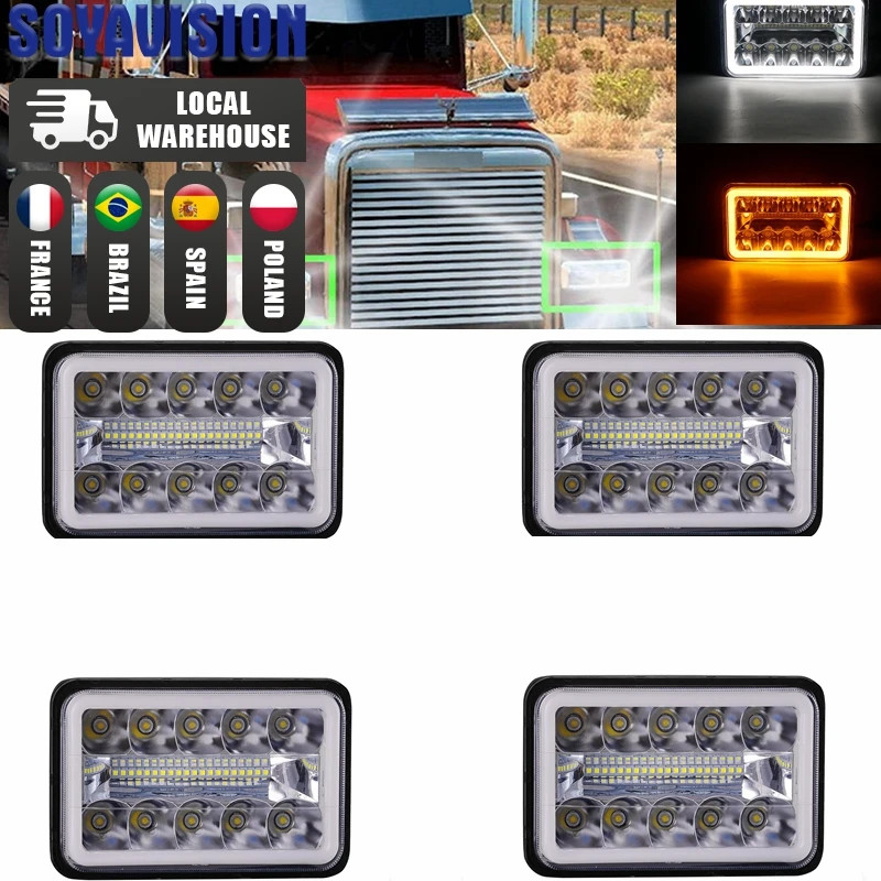 4X6 Auto Led Headlight Turn Signal Light DRL Waterproof 60W H4 Headlamp For Truck Offroad 4WD Tract