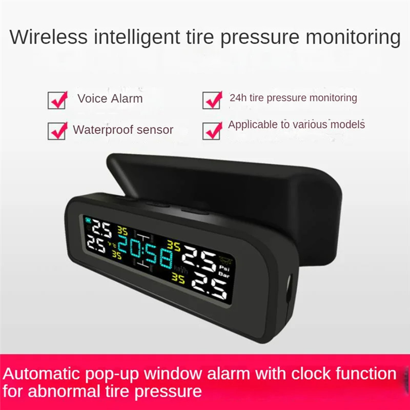 AASS-Tire Temperature Tire Pressure Monitor Car Universal Tire Inspection Monitor Wireless Solar Po