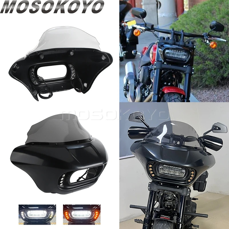 For Harley Softail Fat Bob FXFB FXFBS Shark Club Style Unpainted Fairing Windshield Headlight Winds