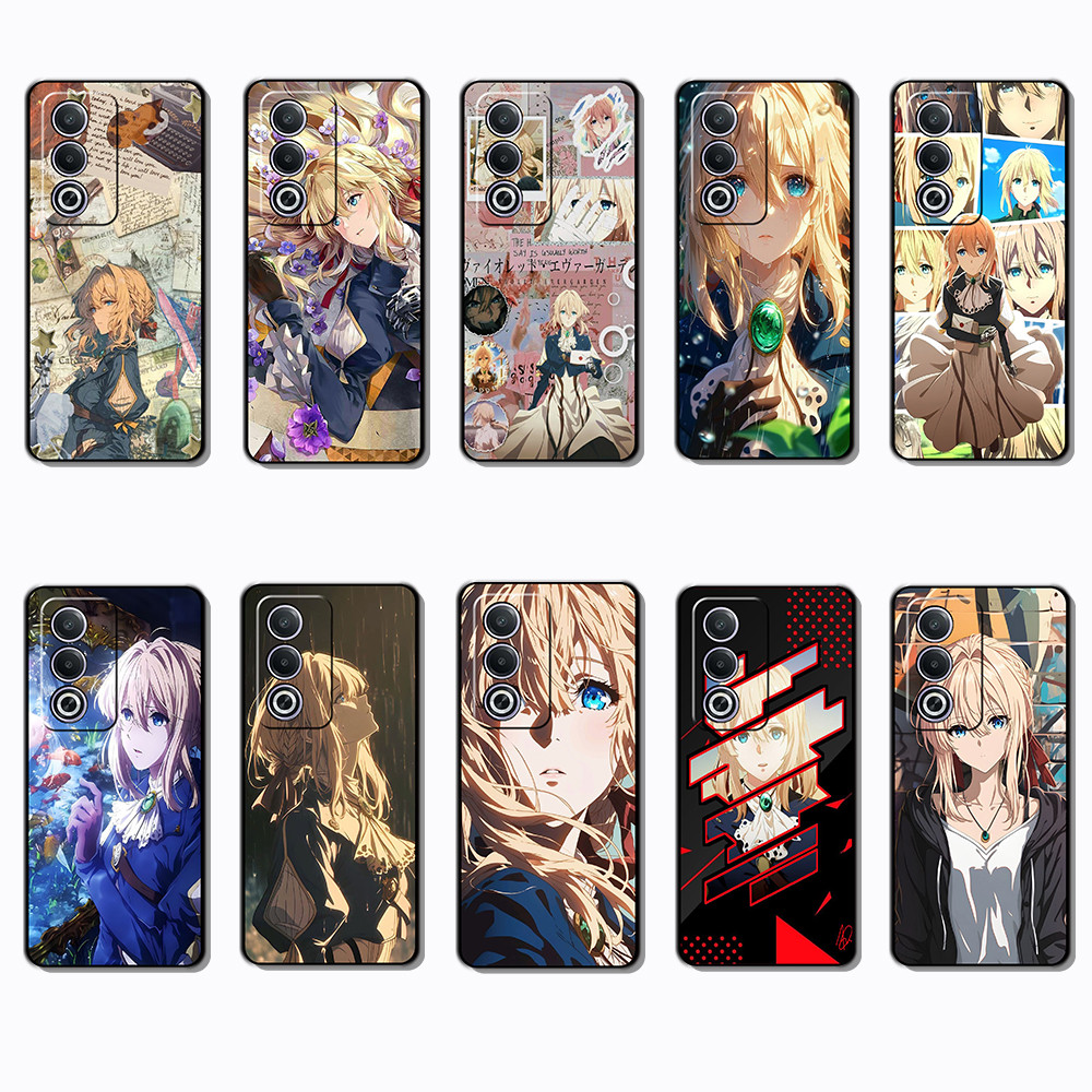 สําหรับ OPPO A76 A78 A83 A91 A92 A93 A3 3AX A60 A40 H11 สีม่วง Evergarden Sleek สีดําขอบ TPU กรณี | 