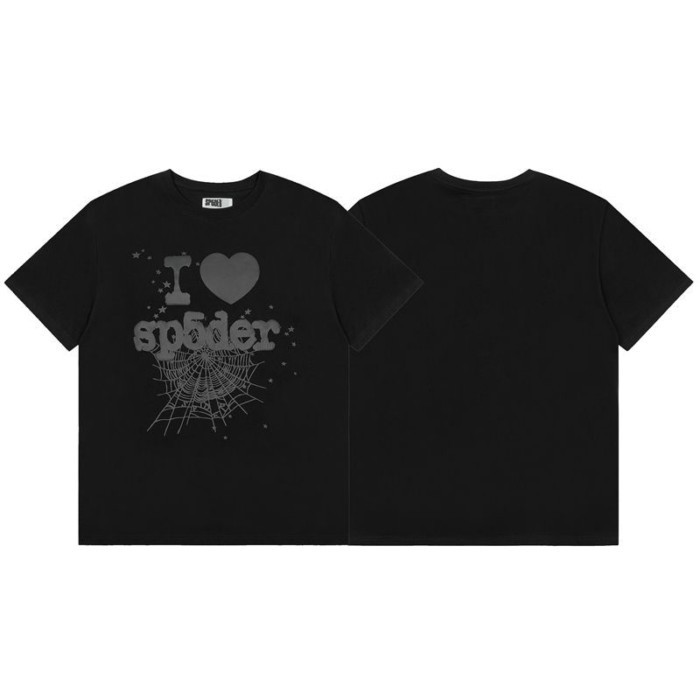 Sp5der ผ้าฝ้ายแท้ลําลองโฟม Spider Web Love พิมพ์แบรนด์อินเทรนด์หลวมเสื้อยืดแขนสั้นผู้ชายและผู้หญิง