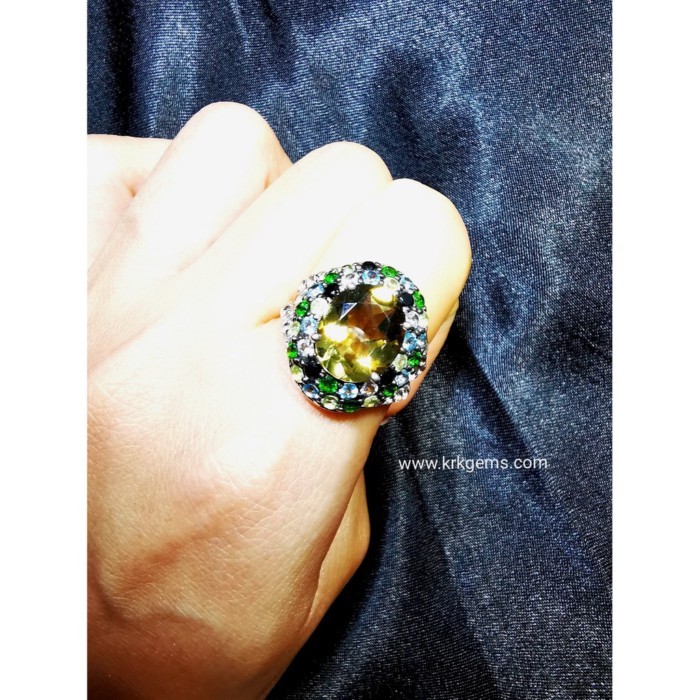 SMOKY QUARTZ TSAVORITE SKY BLUE TOPAZ ONYX LEMON QUARTZ WHITE TOPAZ RING