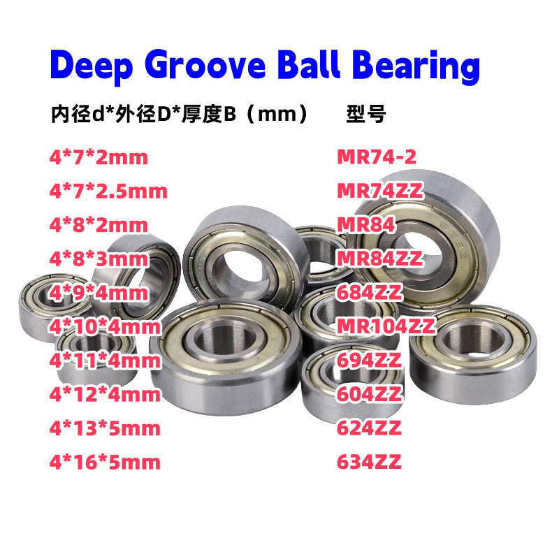 แบริ่งธรรมดาเส้นผ่านศูนย์กลางภายใน 4 มม.ความแม่นยําความเร็วสูงแบริ่งขนาดเล็ก MR74ZZ MR84 MR84ZZ 684Z