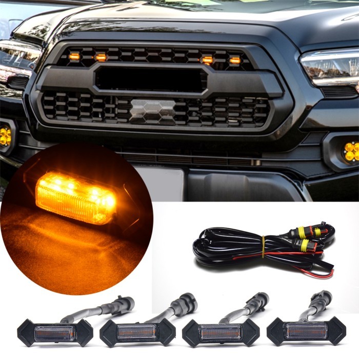 4 Pieces For Tacoma TRD Pro Grill Lights Raptor-style grille light LED Grill Mount Assemblies 12v F