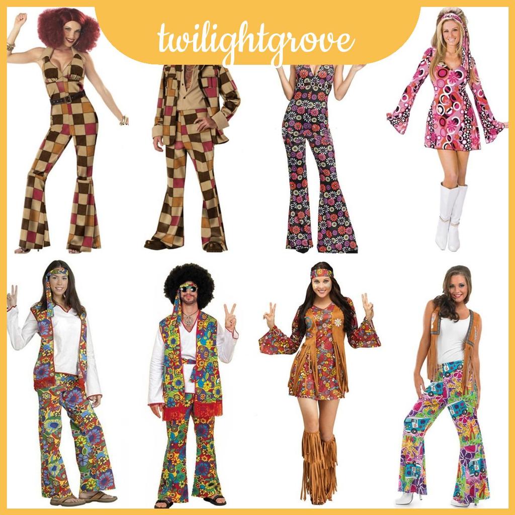 ชุดคอสตูมดิสโก้ยุค 70 ไซซ์ M-XL สำหรับทั้งผู้ชายและผู้หญิง
