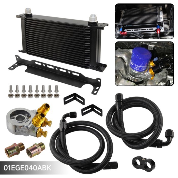 Universal 19 Row 10AN Engine Oil Cooler Kit & Thermostat 70 Degree C Oil Filter Adapter & Mount Bra