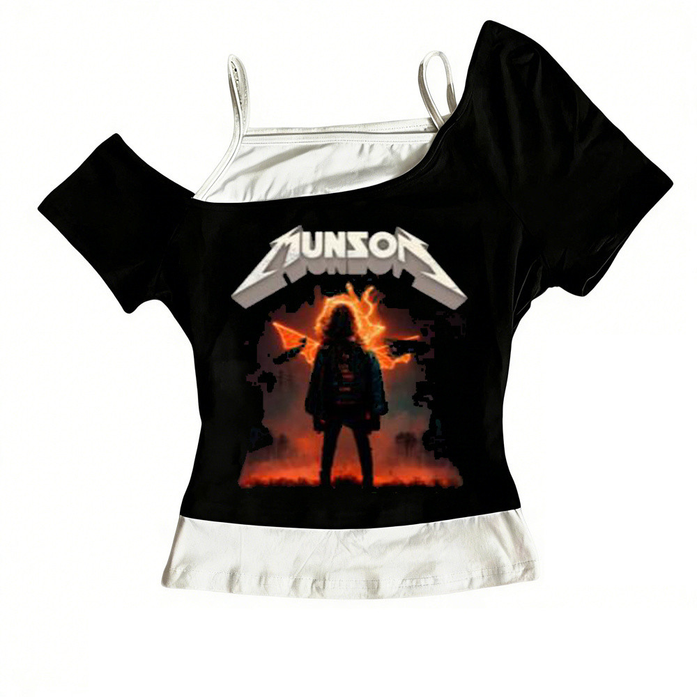 เสื้อครอปสุภาพสตรี Eddie Munson สไตล์ Grunge Kawaii ลดราคาพิเศษ