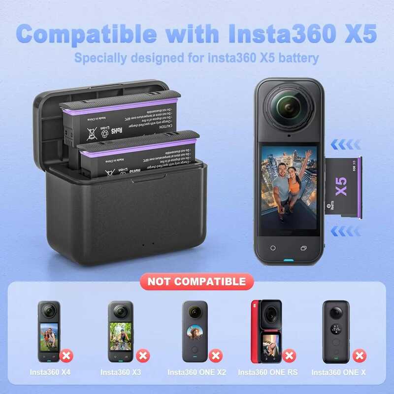 C X5 Battery 2800Mah+Dual Slot Charger Set 360 X5 Rechargeable Battery For Insta 360 X5 Battery Pow