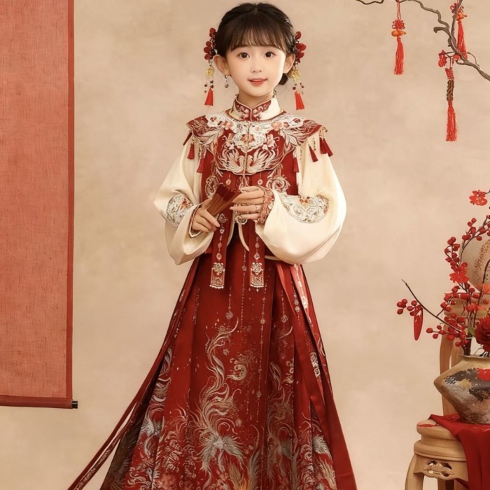 Hanfu กระโปรงหน้าม้า สไตล์จีนโบราณ สีแดง Anora