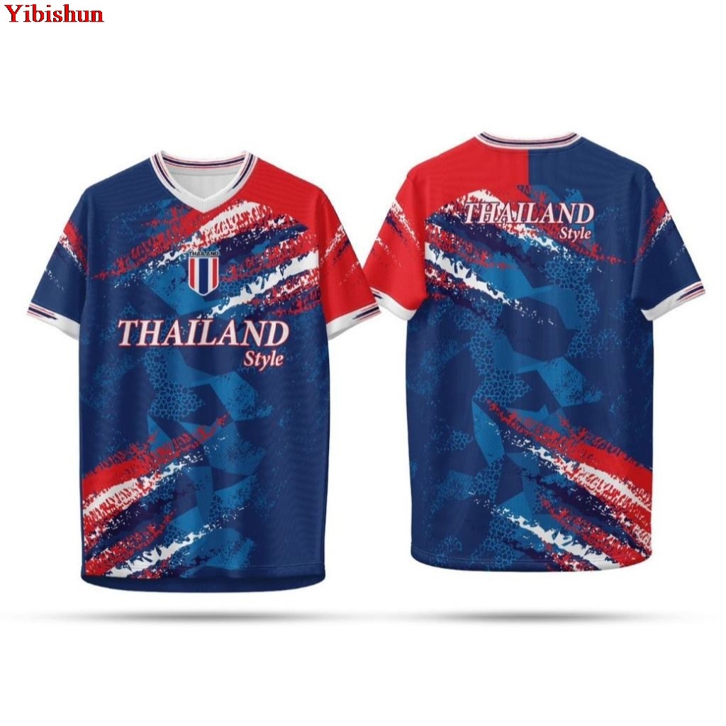 เสื้อกีฬาพิมพ์ลาย Thailand Style คอวี N59 ผ้าไมโคร ใส่ได้ทุกเพศ