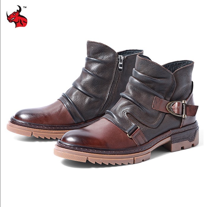 Retro Motorcycle Boots Men Leather Motorbike Boots Motocross Ankle Boots British Style High Top Sho