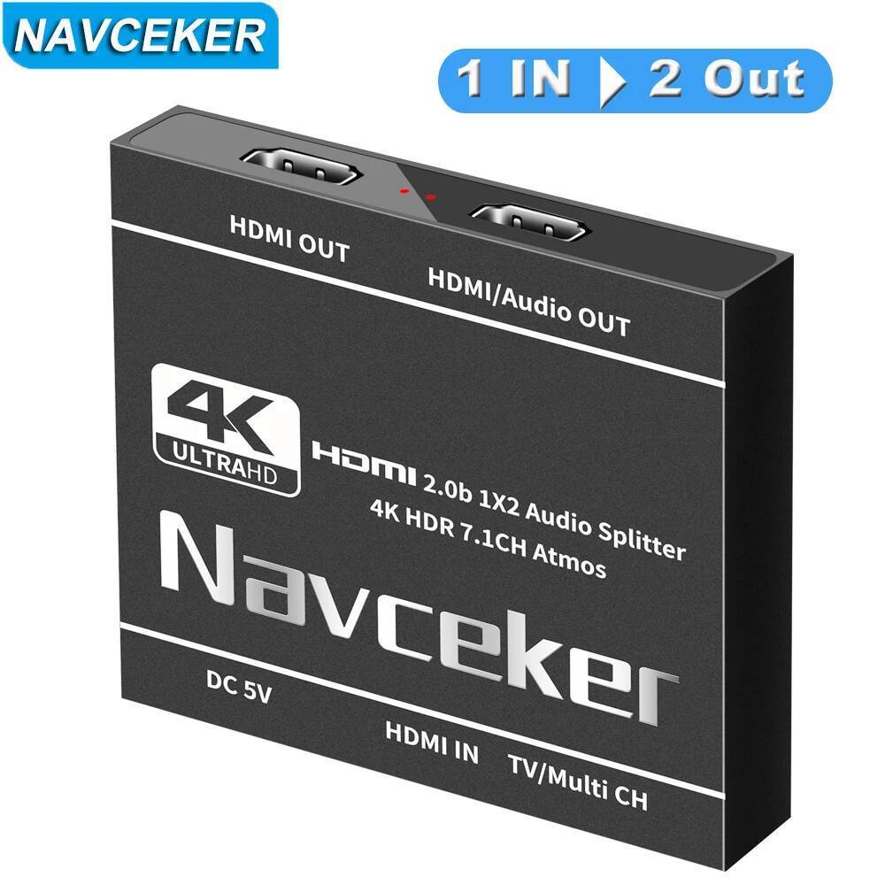 2025 Best HDMI audio extract 4K 60Hz HDMI 2.0 Splitter 1 in 2 out 7.1 CH HDMI audio converter Amplif