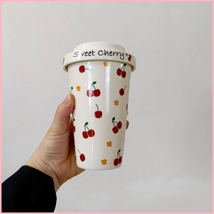 ครีมเซรามิกมือถ้วยดาวดวงจันทร์เชอร์รี่ถ้วยถ้วยสูงถ้วยบ้านซอก - รูปที่ 2