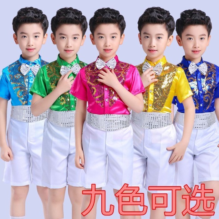 การแสดงของเด็กเครื่องแต่งกายเด็กผู้ชายหลวมเต้นรำนักเรียนชั้นอนุบาลประถมศึกษาและมัธยมศึกษาประดับด้วย