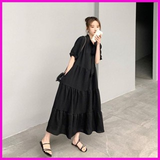 5XL ชุดคลุมท้องแฟชั่น ชุดเดรสสีดํา ฤดูร้อน สวมใส่สบาย เสื้อผ…