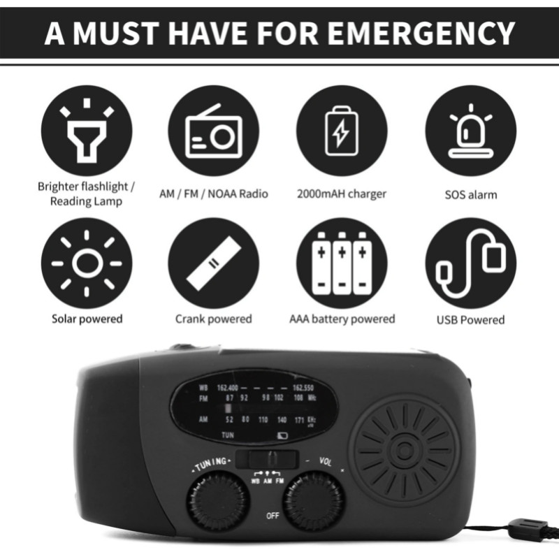 Hand Crank Solar Weather Radio AM/FM/NOAA Emergency Weather Radio Portable Power Bank with Solar Ch
