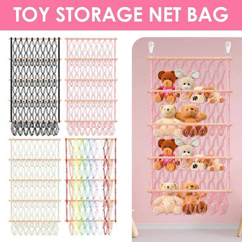 C 4-Layer Stuffed Toy Storage Mock Net Large Capacity Stuffed Animal Storage Boho Hanging Toy Organ